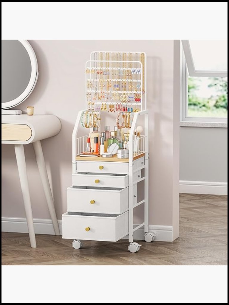 Multifunctional Jewelry Organizer Stand With Drawers And Wheels